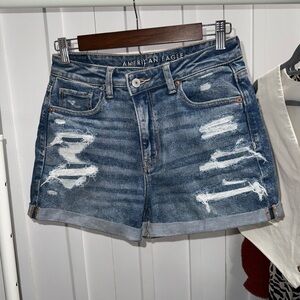 American Eagle Outfitters Women's Ripped Jean Shorts - Dark Blue